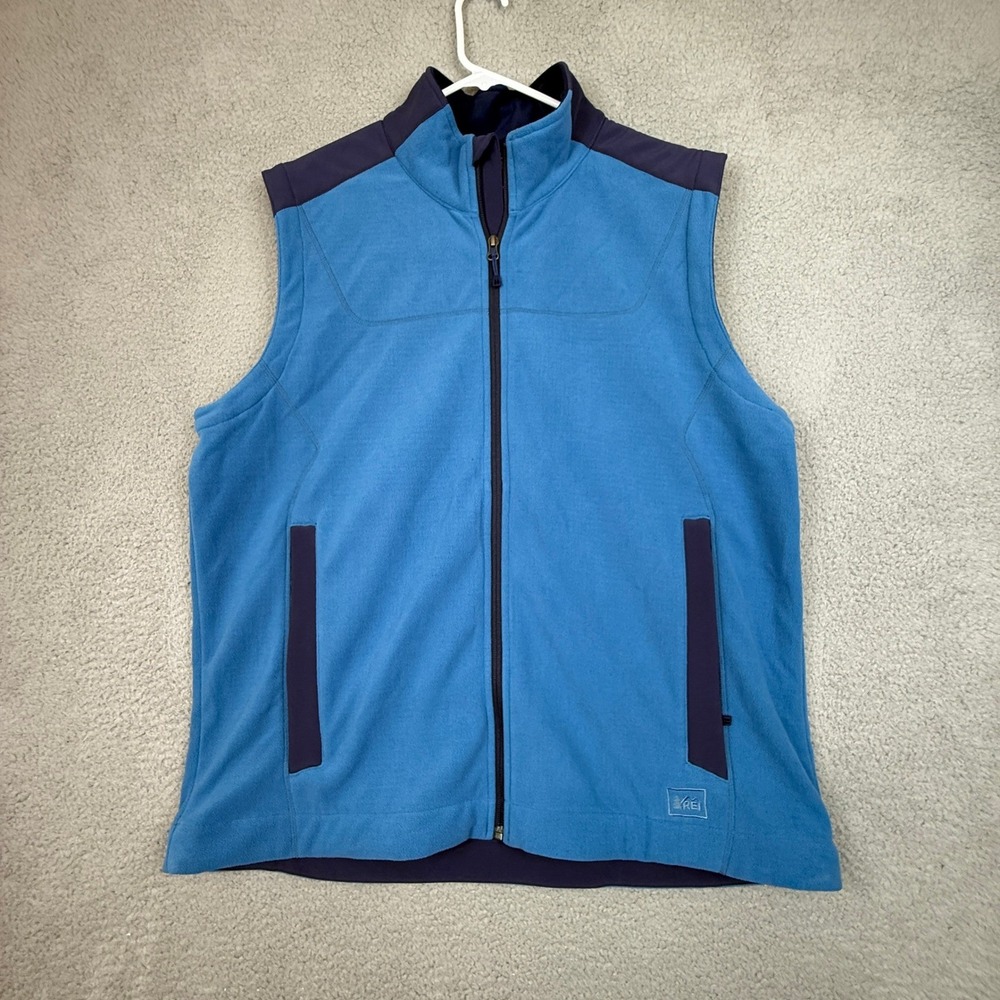 REI Co-op Mens XL Fleece Vest Blue‎ Sleeveless Full Zip Outdoor Activewear